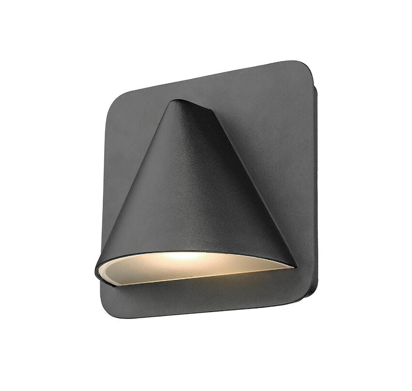 Z-Lite Obelisk 7" 1-Light LED Black Outdoor Wall Sconce With Sandblast Glass Shade