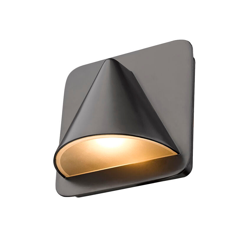 Z-Lite Obelisk 7" 1-Light LED Outdoor Rubbed Bronze Outdoor Wall Sconce With Sandblast Glass Shade