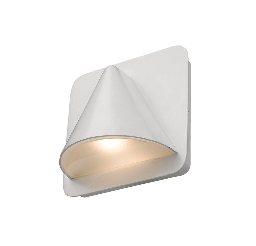 Z-Lite Obelisk 7" 1-Light LED White Outdoor Wall Sconce With Sandblast Glass Shade