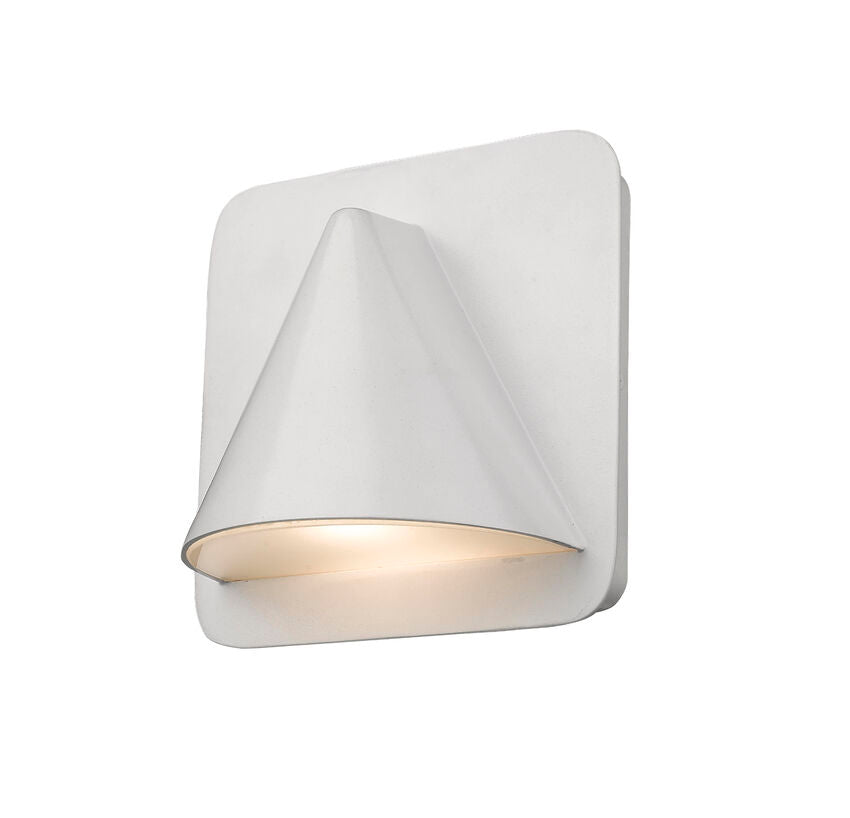 Z-Lite Obelisk 7" 1-Light LED White Outdoor Wall Sconce With Sandblast Glass Shade