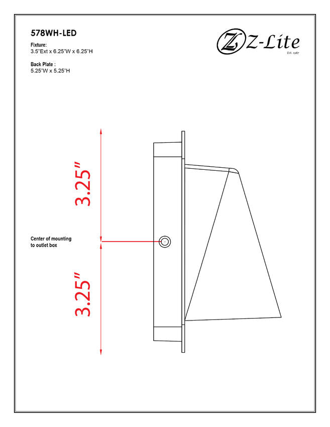Z-Lite Obelisk 7" 1-Light LED White Outdoor Wall Sconce With Sandblast Glass Shade