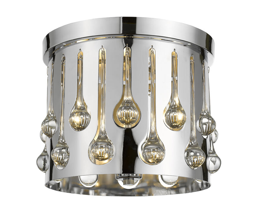 Z-Lite Oberon 13" 3-Light Chrome Flush Mount Lighting With Crystal and Steel Shade