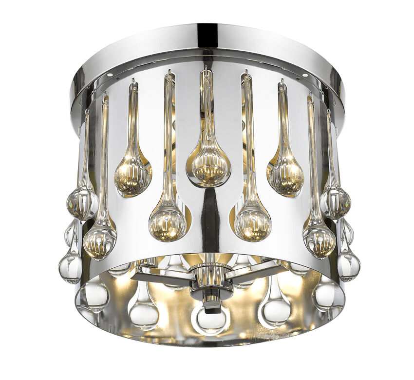 Z-Lite Oberon 13" 3-Light Chrome Flush Mount Lighting With Crystal and Steel Shade