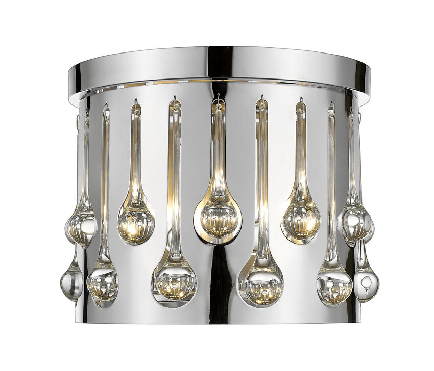 Z-Lite Oberon 13" 3-Light Chrome Flush Mount Lighting With Crystal and Steel Shade