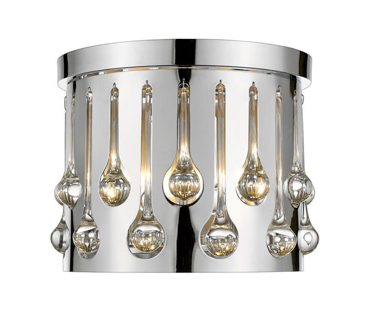 Z-Lite Oberon 13" 3-Light Chrome Flush Mount Lighting With Crystal and Steel Shade