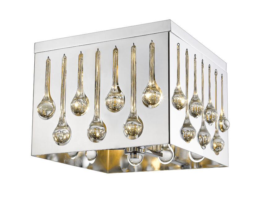 Z-Lite Oberon 14" 4-Light Chrome Flush Mount Lighting With Crystal and Steel Shade