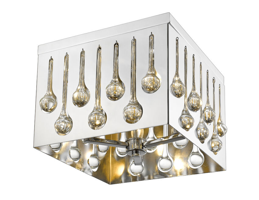 Z-Lite Oberon 14" 4-Light Chrome Flush Mount Lighting With Crystal and Steel Shade