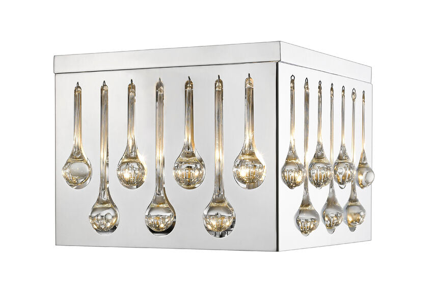 Z-Lite Oberon 14" 4-Light Chrome Flush Mount Lighting With Crystal and Steel Shade