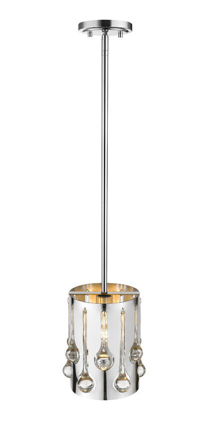 Z-Lite Oberon 7" 1-Light Chrome Pendant Light With Crystal and Chrome Steel Shade