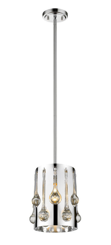 Z-Lite Oberon 7" 1-Light Chrome Pendant Light With Crystal and Chrome Steel Shade