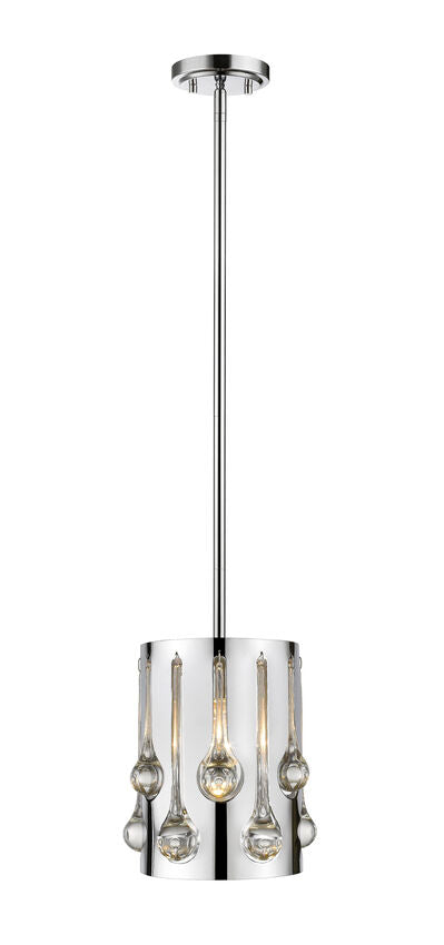Z-Lite Oberon 7" 1-Light Chrome Pendant Light With Crystal and Chrome Steel Shade