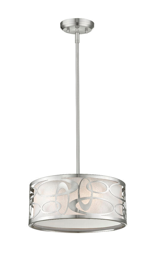 Z-Lite Opal 14" 3-Light Brushed Nickel Pendant Light With White Fabric Shade