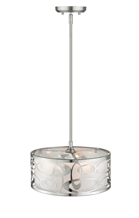 Z-Lite Opal 14" 3-Light Brushed Nickel Pendant Light With White Fabric Shade