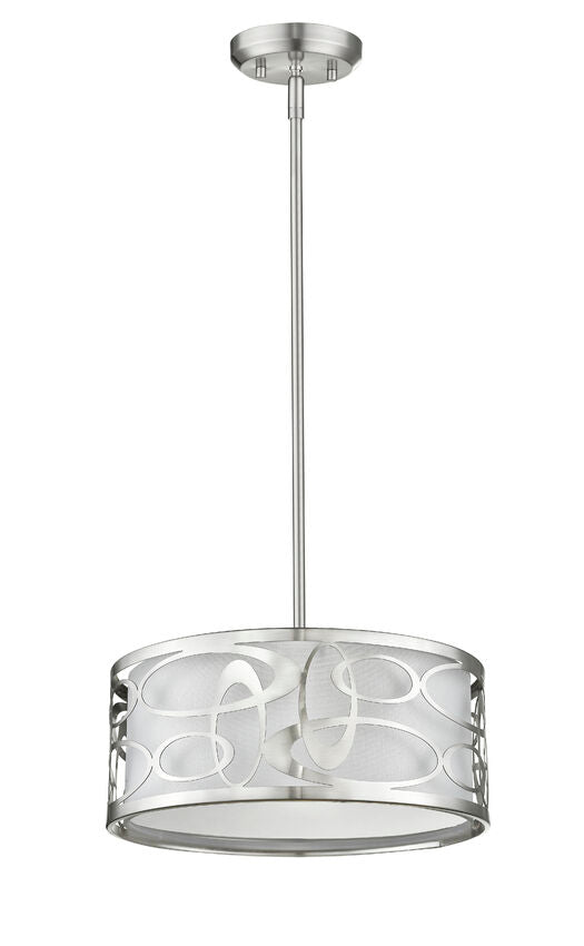 Z-Lite Opal 14" 3-Light Brushed Nickel Pendant Light With White Fabric Shade