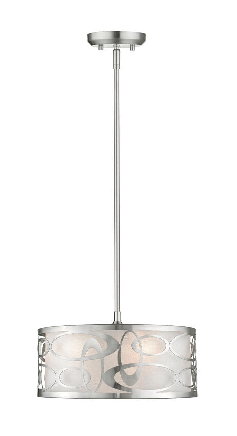Z-Lite Opal 14" 3-Light Brushed Nickel Pendant Light With White Fabric Shade