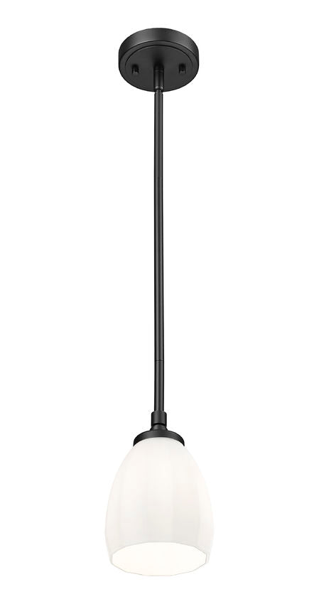 Z-Lite Oren 1-Light Medium Bulb Base Matte Black Steel Frame Matte Opal Glass Shade Pendant Light