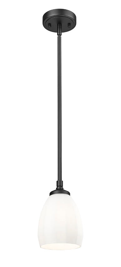 Z-Lite Oren 1-Light Medium Bulb Base Matte Black Steel Frame Matte Opal Glass Shade Pendant Light