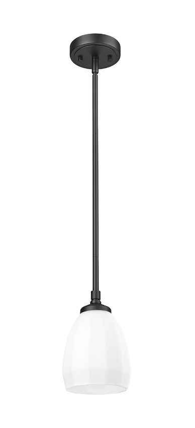 Z-Lite Oren 1-Light Medium Bulb Base Matte Black Steel Frame Matte Opal Glass Shade Pendant Light