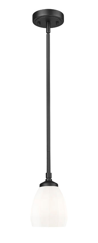 Z-Lite Oren 1-Light Medium Bulb Base Matte Black Steel Frame Matte Opal Glass Shade Pendant Light