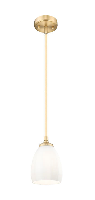 Z-Lite Oren 1-Light Medium Bulb Base Modern Gold Steel Frame Matte Opal Glass Shade Pendant Light