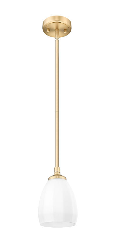 Z-Lite Oren 1-Light Medium Bulb Base Modern Gold Steel Frame Matte Opal Glass Shade Pendant Light