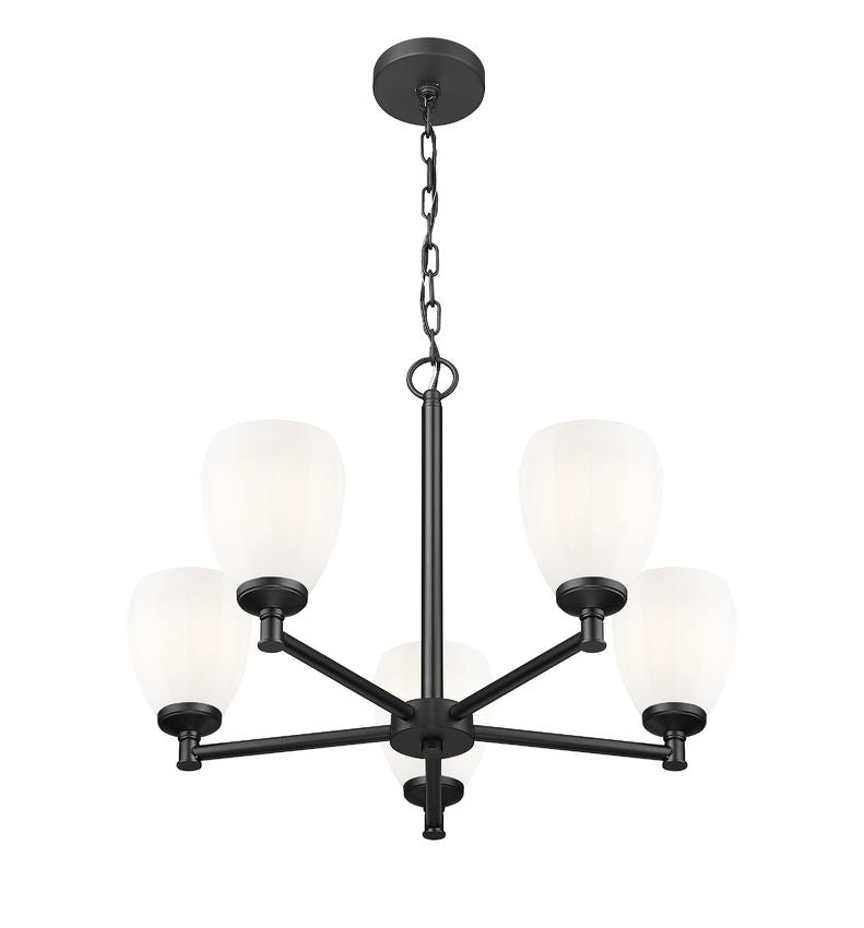 Z-Lite Oren 5-Light Medium Bulb Base Matte Black Steel Frame Matte Opal Glass Shade Chandelier