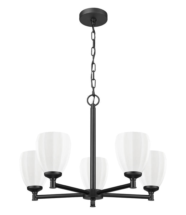 Z-Lite Oren 5-Light Medium Bulb Base Matte Black Steel Frame Matte Opal Glass Shade Chandelier
