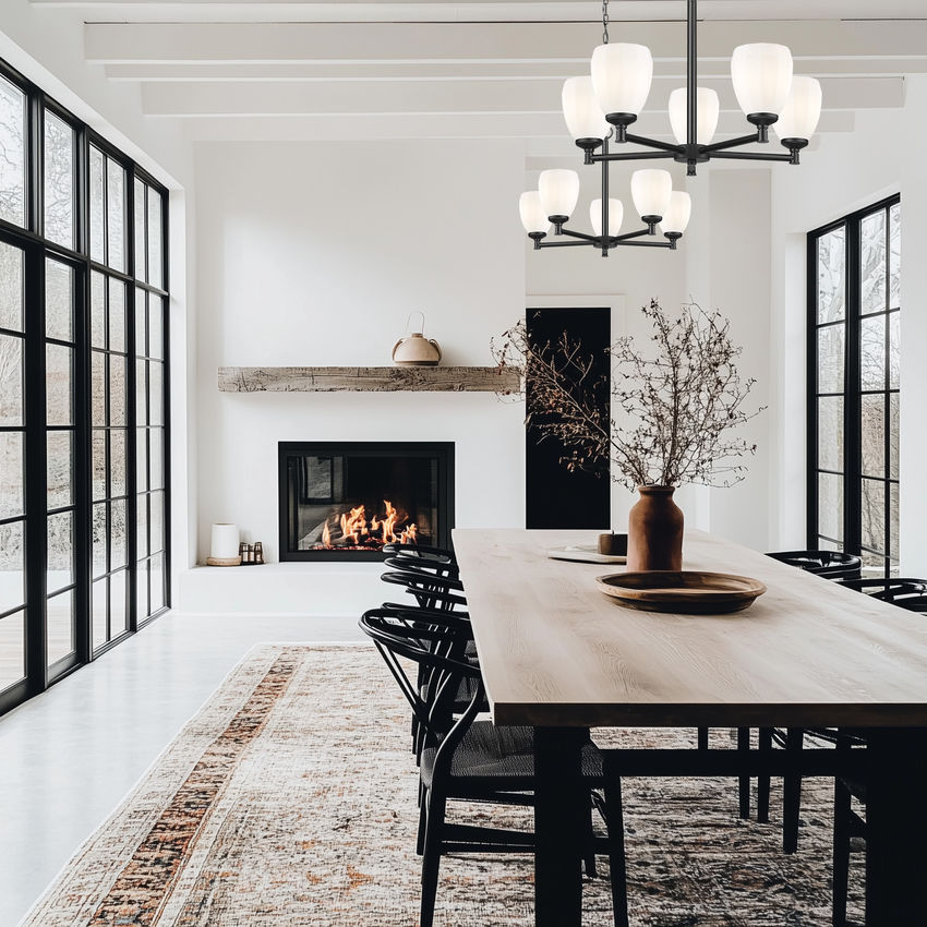 Z-Lite Oren 5-Light Medium Bulb Base Matte Black Steel Frame Matte Opal Glass Shade Chandelier