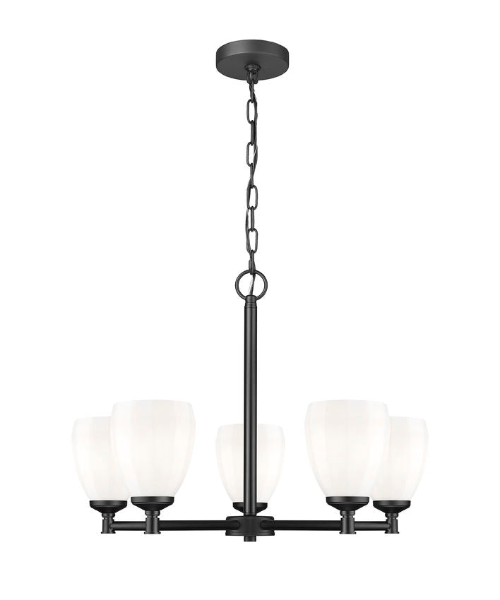 Z-Lite Oren 5-Light Medium Bulb Base Matte Black Steel Frame Matte Opal Glass Shade Chandelier
