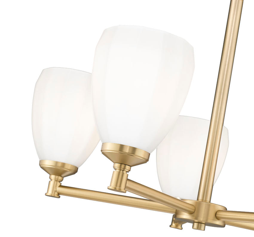 Z-Lite Oren 5-Light Medium Bulb Base Modern Gold Steel Frame Matte Opal Glass Shade Chandelier