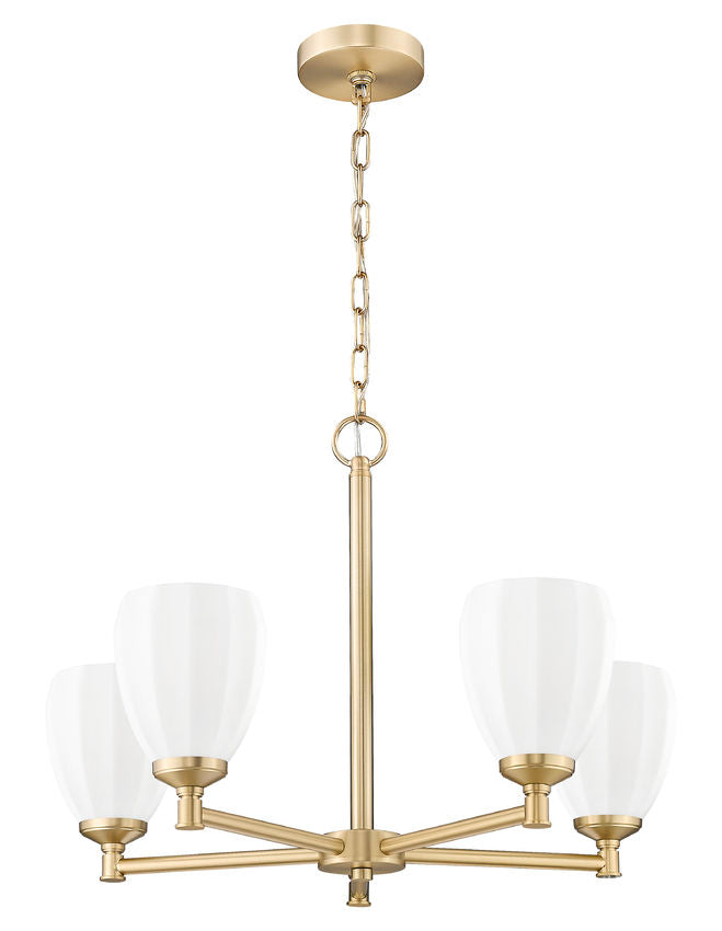 Z-Lite Oren 5-Light Medium Bulb Base Modern Gold Steel Frame Matte Opal Glass Shade Chandelier