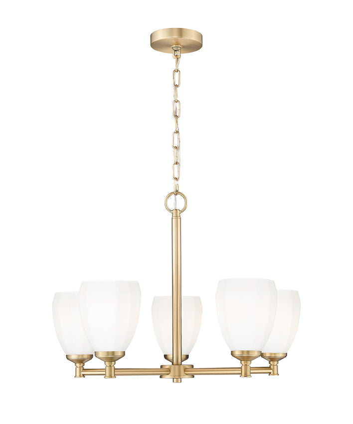 Z-Lite Oren 5-Light Medium Bulb Base Modern Gold Steel Frame Matte Opal Glass Shade Chandelier