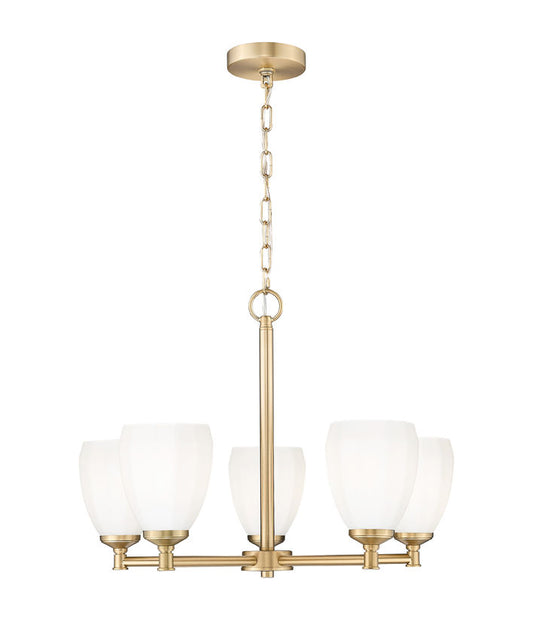 Z-Lite Oren 5-Light Medium Bulb Base Modern Gold Steel Frame Matte Opal Glass Shade Chandelier