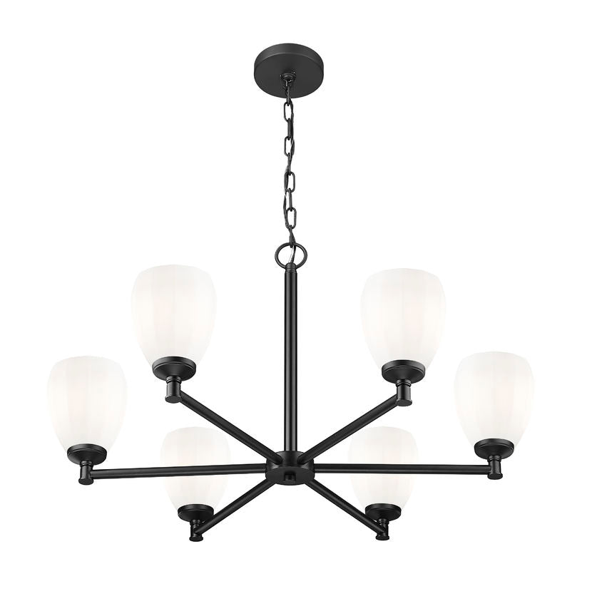 Z-Lite Oren 6-Light Medium Bulb Base Matte Black Steel Frame Matte Opal Glass Shade Chandelier