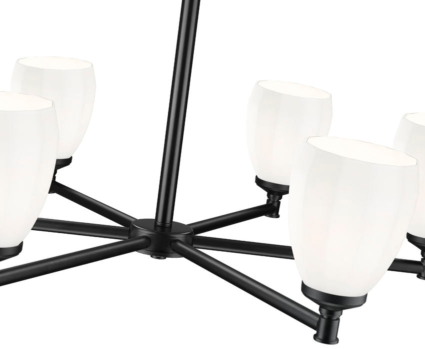 Z-Lite Oren 6-Light Medium Bulb Base Matte Black Steel Frame Matte Opal Glass Shade Chandelier