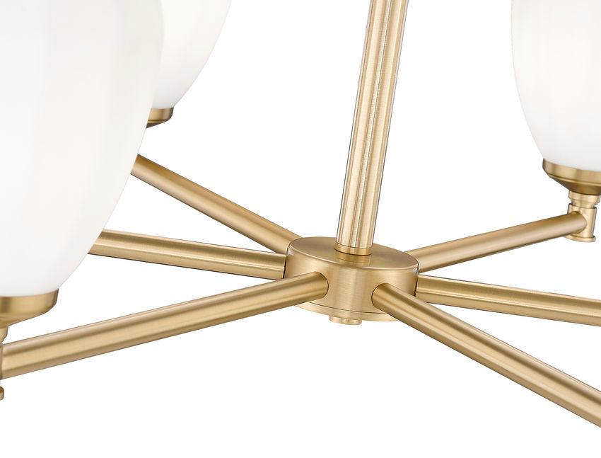 Z-Lite Oren 6-Light Medium Bulb Base Modern Gold Steel Frame Matte Opal Glass Shade Chandelier