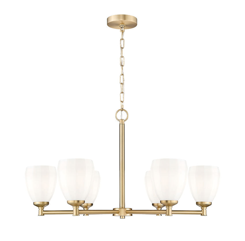 Z-Lite Oren 6-Light Medium Bulb Base Modern Gold Steel Frame Matte Opal Glass Shade Chandelier