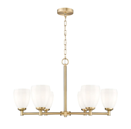 Z-Lite Oren 6-Light Medium Bulb Base Modern Gold Steel Frame Matte Opal Glass Shade Chandelier