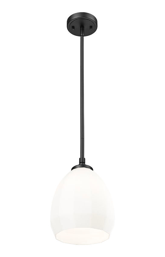 Z-Lite Oren 8" 1-Light Medium Bulb Base Matte Black Steel Frame Matte Opal Glass Shade Pendant Light
