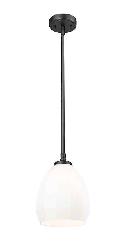 Z-Lite Oren 8" 1-Light Medium Bulb Base Matte Black Steel Frame Matte Opal Glass Shade Pendant Light