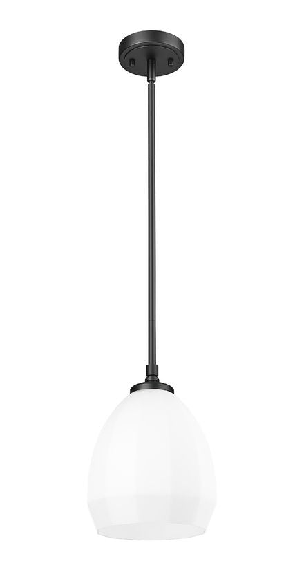 Z-Lite Oren 8" 1-Light Medium Bulb Base Matte Black Steel Frame Matte Opal Glass Shade Pendant Light