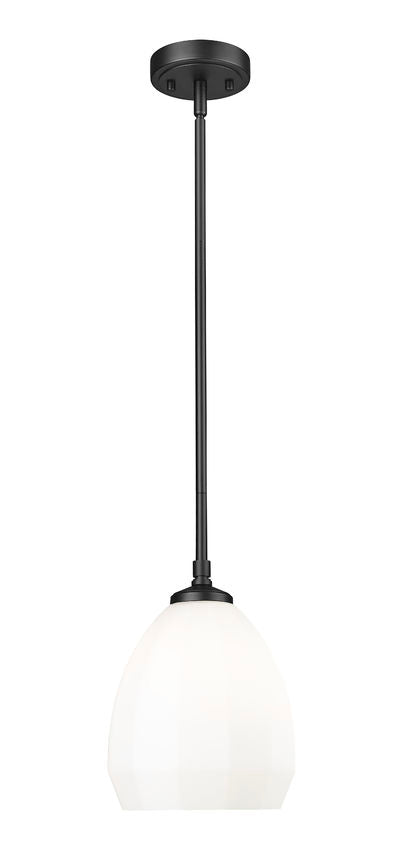 Z-Lite Oren 8" 1-Light Medium Bulb Base Matte Black Steel Frame Matte Opal Glass Shade Pendant Light
