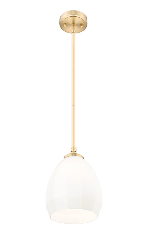 Z-Lite Oren 8" 1-Light Medium Bulb Base Modern Gold Steel Frame Matte Opal Glass Shade Pendant Light