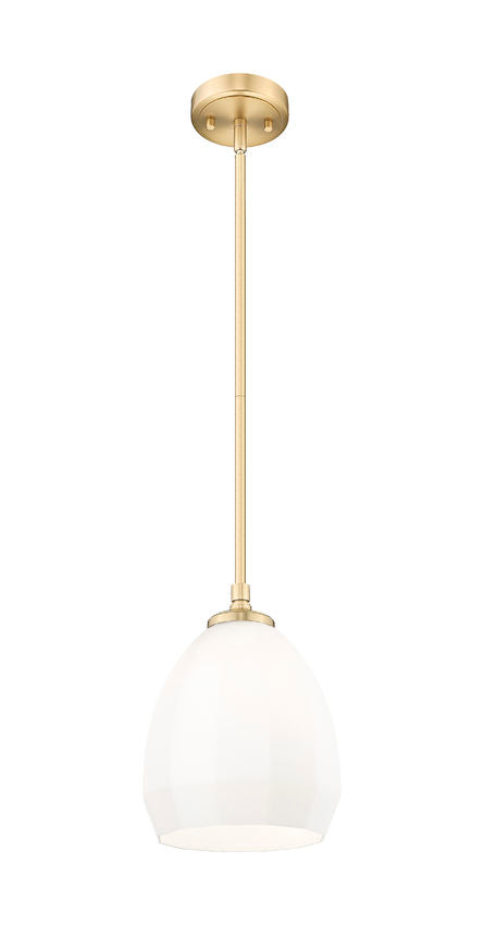 Z-Lite Oren 8" 1-Light Medium Bulb Base Modern Gold Steel Frame Matte Opal Glass Shade Pendant Light