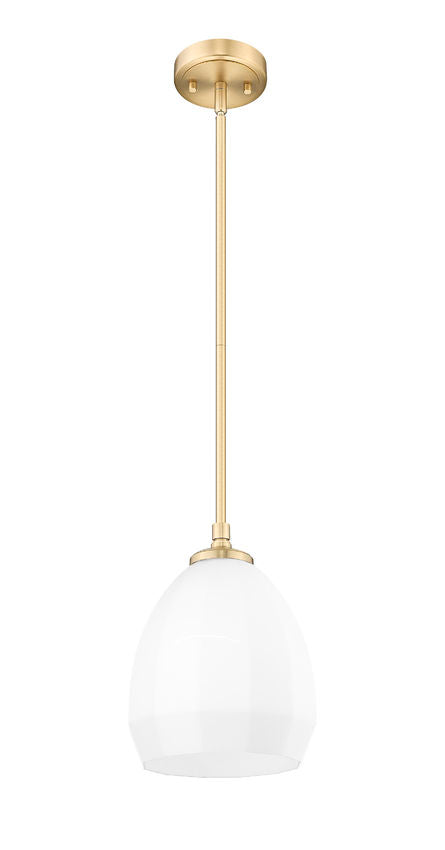 Z-Lite Oren 8" 1-Light Medium Bulb Base Modern Gold Steel Frame Matte Opal Glass Shade Pendant Light