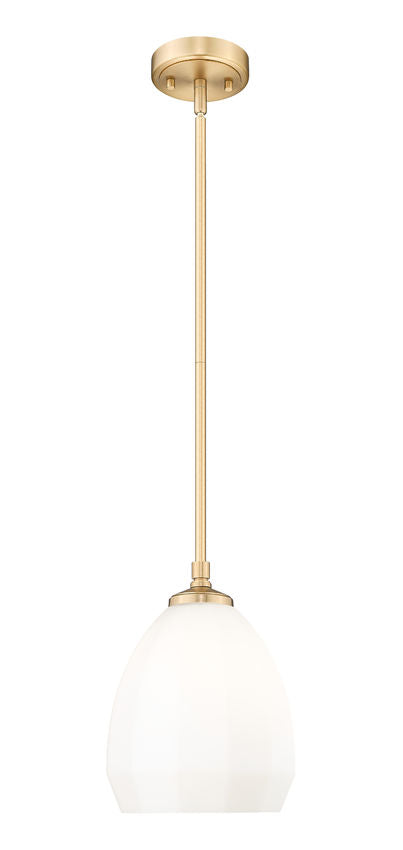 Z-Lite Oren 8" 1-Light Medium Bulb Base Modern Gold Steel Frame Matte Opal Glass Shade Pendant Light