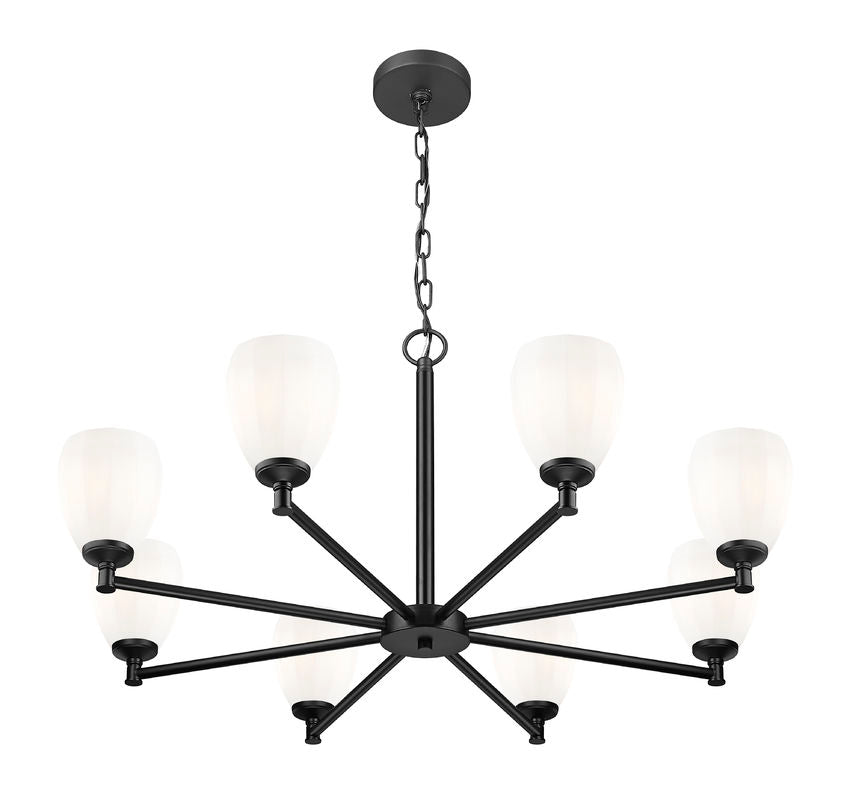 Z-Lite Oren 8-Light Medium Bulb Base Matte Black Steel Frame Matte Opal Glass Shade Chandelier