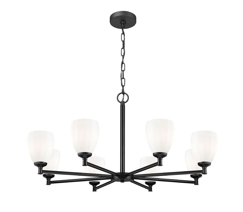 Z-Lite Oren 8-Light Medium Bulb Base Matte Black Steel Frame Matte Opal Glass Shade Chandelier
