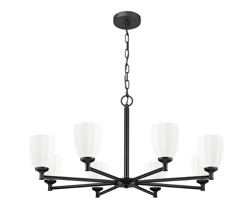 Z-Lite Oren 8-Light Medium Bulb Base Matte Black Steel Frame Matte Opal Glass Shade Chandelier