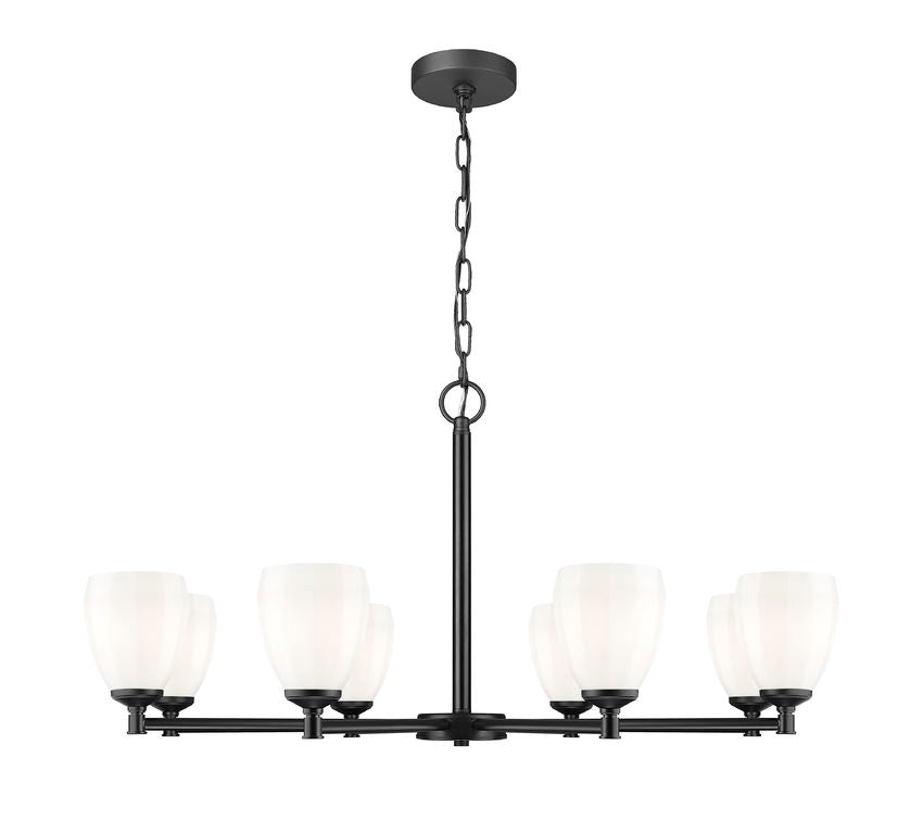 Z-Lite Oren 8-Light Medium Bulb Base Matte Black Steel Frame Matte Opal Glass Shade Chandelier